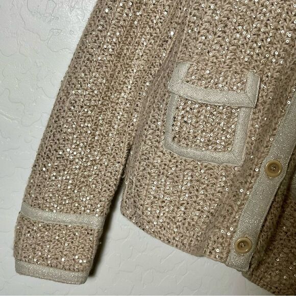 J Crew Collection Holiday 100% Alpaca Sequin Metallic V Neck Cardigan Lady L - Picture 3 of 16